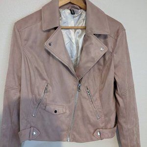 NWOT Faux Suede Moto Jacket in Mauve with satin lining- L